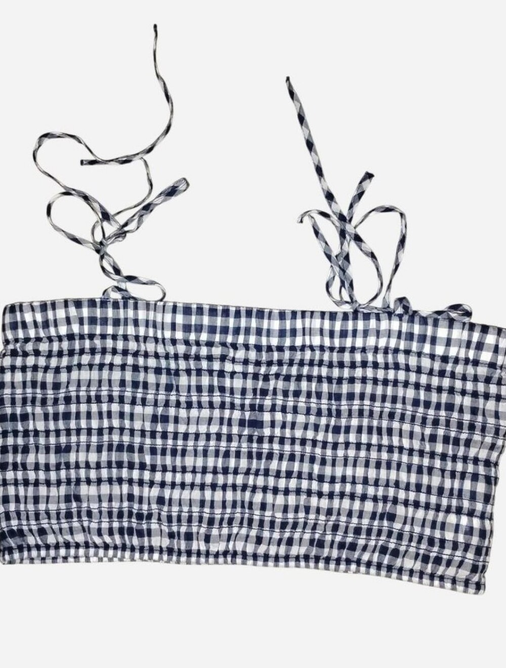 J.Crew Smocked Gingham Tie-Strap Crop Top - Navy / White - Size Small